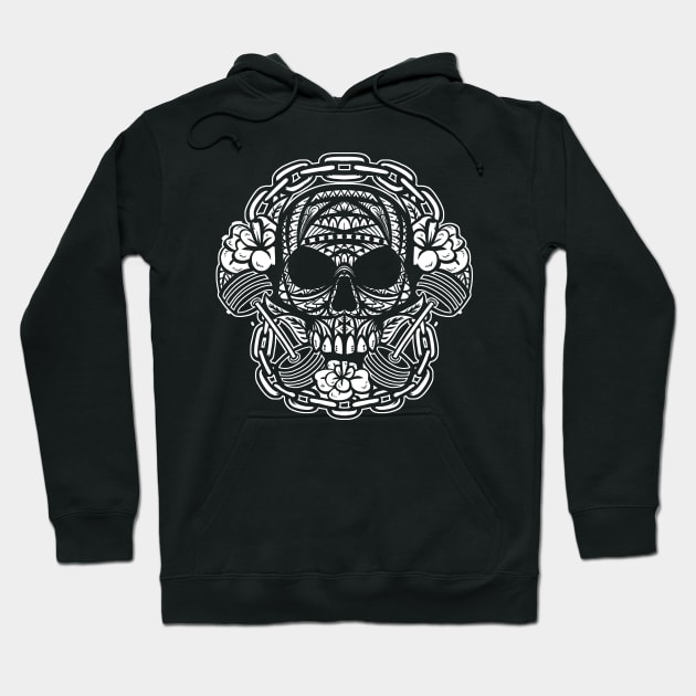 Skull Barbell Tribal Hoodie by Barabarbar artwork